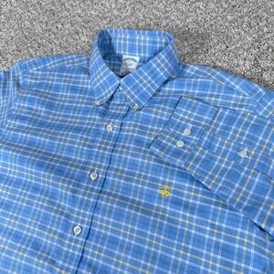 Brooks Brothers Shirt Mens L Blue Yellow Plaid Slim Fit Non Iron Ivy Button Down
